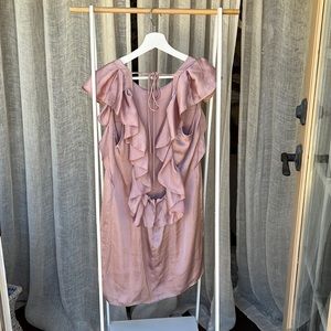 Dusty rose, silky fabric, backless dress.